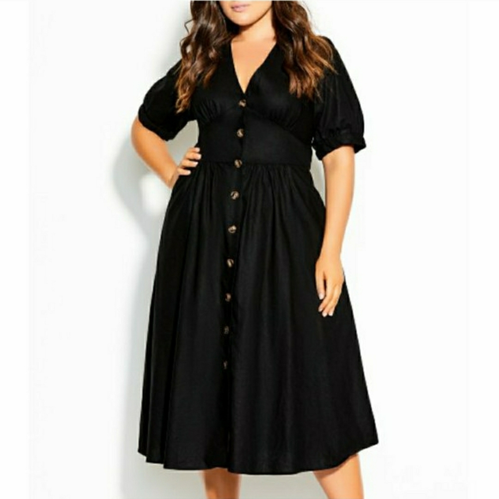 City Chic Dress Sunset Stroll Black Size 18